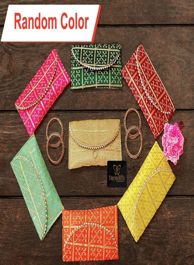 Trendifly Embroidery Checks Design Wedding return gift Clutch women wholesale bridal Traveling potli bag with Zipper for Ladies Baby Shower Shagun Purse Gifting Haldi Mehandi (Set Of 3) - Image 4